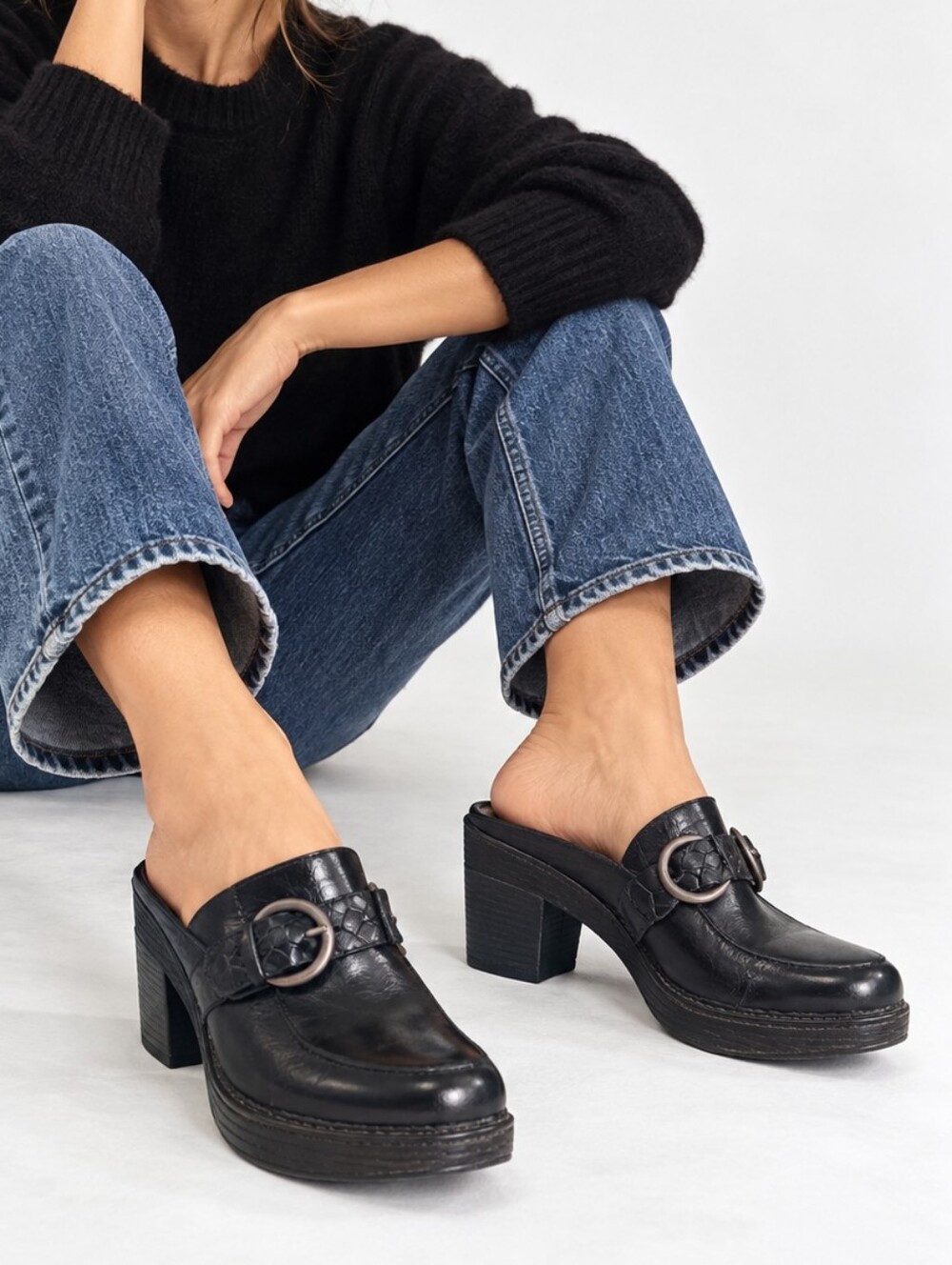Born Clogs Black Leather Block Heel Ariat Style